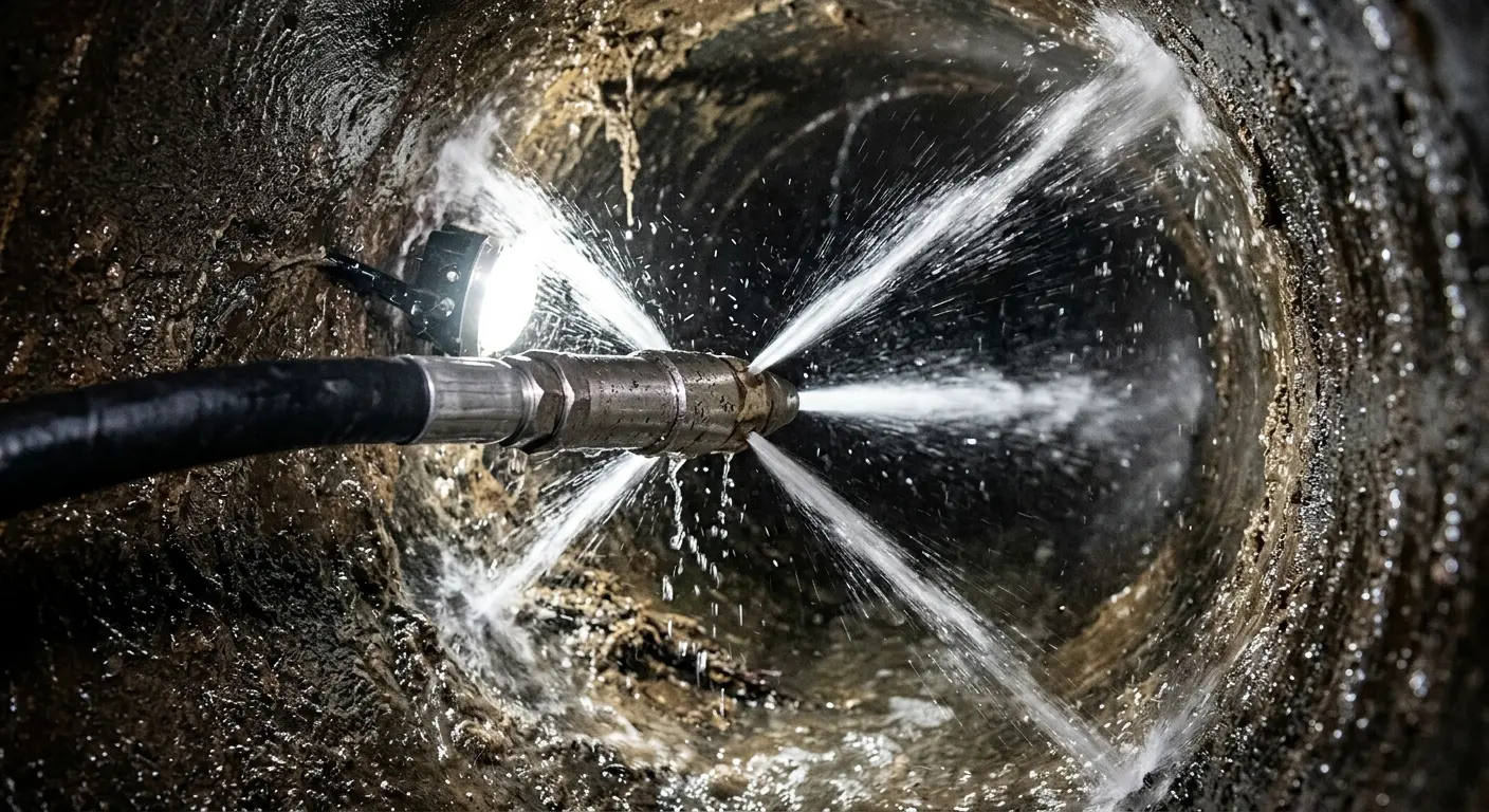 High-pressure hydro jetting nozzle cleaning sewer pipe for Storm Drain Cleaning in Ogden